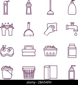 Cleaning service items line style icon set vector design Stock Vector