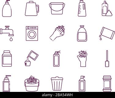 Cleaning service items line style icon set vector design Stock Vector