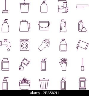 Cleaning service items line style icon set vector design Stock Vector