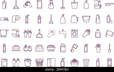 Cleaning service items line style icon set vector design Stock Vector