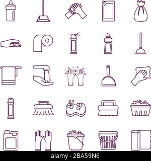 Cleaning service items line style icon set vector design Stock Vector