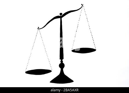 old balance scale silhouette on white background. Stock Photo
