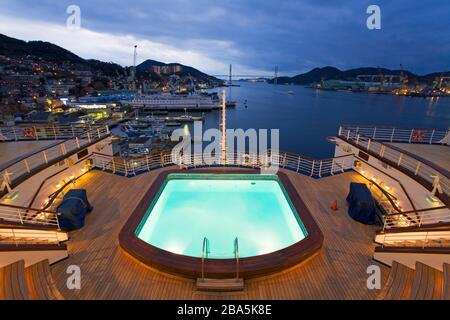 Nagasaki Port from deck of cruise ship, Nagasaki, Kyushu Region, Japan, Asia Stock Photo