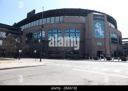 An aerial view of Guaranteed Rate Field, Sunday, Feb. 7, 2021, in Chicago.  The stadium is the home of the Chicago White Sox. Photo via Credit:  Newscom/Alamy Live News Stock Photo - Alamy