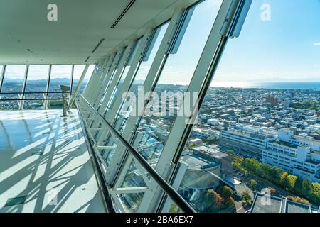 Goryokaku Tower Observation Deck command entire view of the park, the beautiful star shaped fort. Hakodate City, Hokkaido, Japan Stock Photo