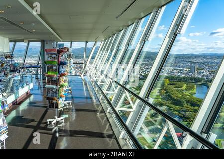 Goryokaku Tower Observation Deck command entire view of the park, the beautiful star shaped fort. Hakodate City, Hokkaido, Japan Stock Photo