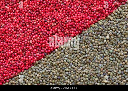 Peppercorns pattern. Pink and green peppercorns Stock Photo