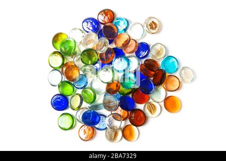 Handful of multicolored glass stones isolated on white Stock Photo