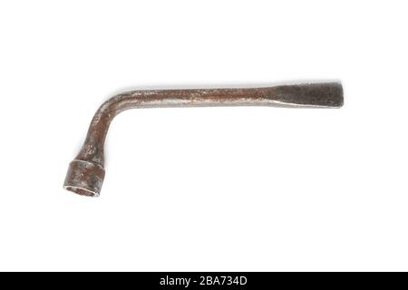Old car wheel wrench isolated on white Stock Photo