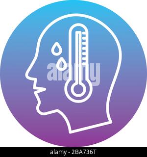 profile human with fever and thermometer block style icon Stock Vector