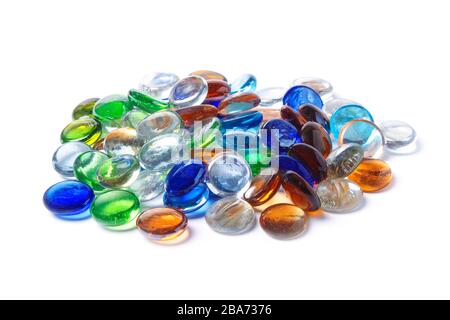 Handful of multicolored glass stones isolated on white Stock Photo