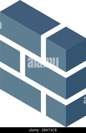 3d Brick wall, Firewall icon, vector symbol in isometric 3D style isolated on white background. Stock Vector