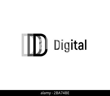 Abstract digital letter D. Disapearing linear logo template, layers flat emblem. Concept logotype design for business and it. Vector logo. Stock Vector