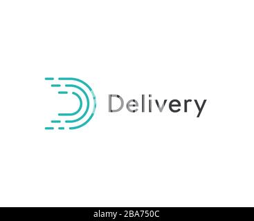Abstract delivery icon, turquoice linear letter D. Dashes lines logo template, flat abstract emblem. Concept logotype design for delivery and Stock Vector