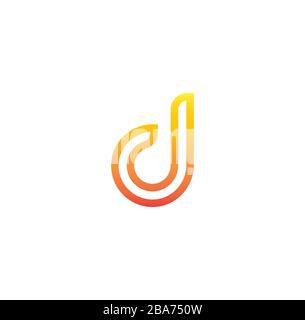 Hook icon, abstract orange letter D. Linear logo template, flat abstract emblem. Concept logotype design for fishing, business and tech. Vector logo. Stock Vector