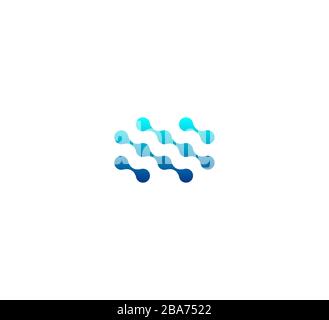 Blue circles connected in molecular grid. Abstract science icon, dotted logo template, flat chemistry lab emblem. Concept logotype for science Stock Vector