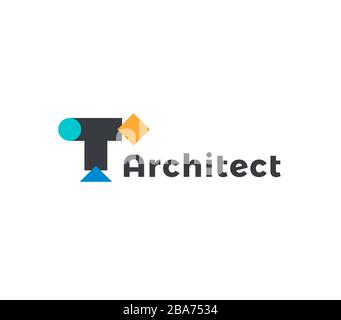 Abstract architect icon, geometric shapes letter T. Logo template for innovation tech in architecture and architecture engineering. Vector logo. Stock Vector