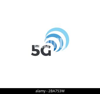 Abstract signal icon, blue arc. 5g mobile logo template, flat concept logotype design for new generation of connection in mobile technology. Vector Stock Vector
