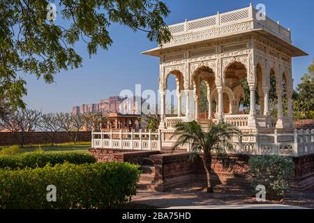 View to Mehrangarh Fort from Jaswant Thada Jodhpur Rajasthan India Stock Photo