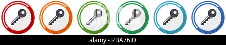 Key icon set, flat design vector illustration in 6 colors options for webdesign and mobile applications Stock Vector