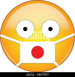 Japanese emoji in a medical mask protecting from SARS, coronavirus, bird flu and other viruses, germs and bacteria and contagious disease as well as t Stock Vector