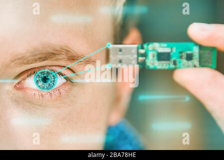 retinal scanning in humans. a man goes through identification. technology concept Stock Photo
