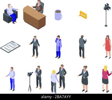 TV presenter icons set, isometric style Stock Vector