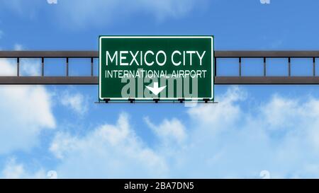 Mexico City Airport Highway Road Sign 3D Illustration Stock Photo