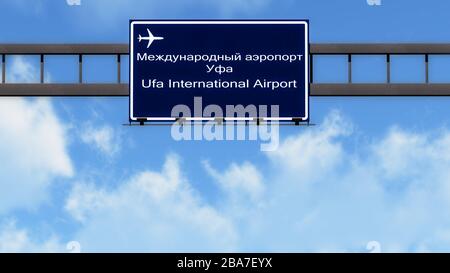 Ufa Russia Airport Highway Road Sign 3D Illustration Stock Photo