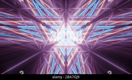 Cool illustration of triangular shapes with glowing neon laser lights - great for backgrounds Stock Photo