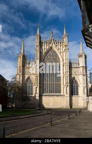 York Minster’s Great East Window is the largest expanse of medieval stained glass in the UK. Stock Photo