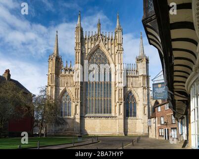 York Minster’s Great East Window is the largest expanse of medieval stained glass in the UK. Stock Photo