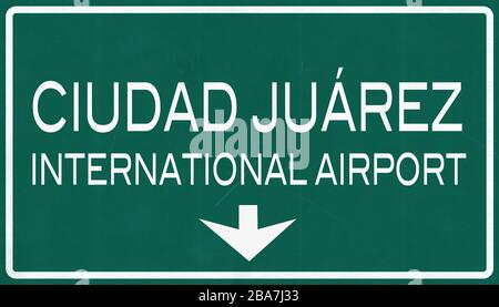 Ciudad Juarez Mexico International Airport Highway Sign 2D Illustration Stock Photo