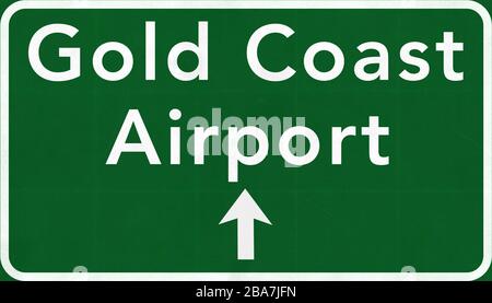 Gold Coast Australia International Airport Highway Sign 2D Illustration Stock Photo