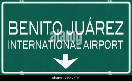 Mexico City Benito Juarez International Airport Highway Sign 2D Illustration Stock Photo