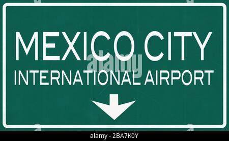 Mexico City Benito Juarez International Airport Highway Sign 2D Illustration Stock Photo