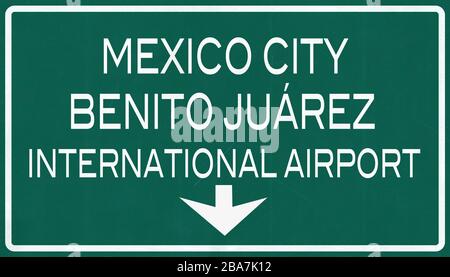 Mexico City Benito Juarez International Airport Highway Sign 2D Illustration Stock Photo