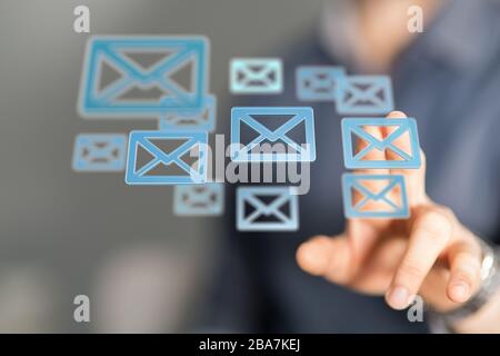 Hand Touching Email With Finger Stock Photo