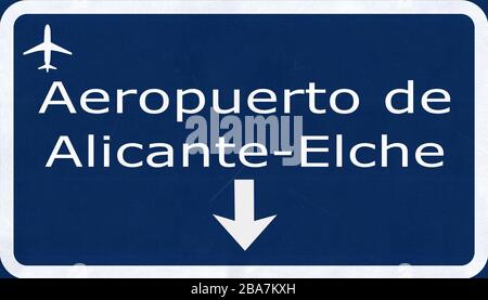 Alicante Spain Airport Highway Sign 2D Illustration Stock Photo