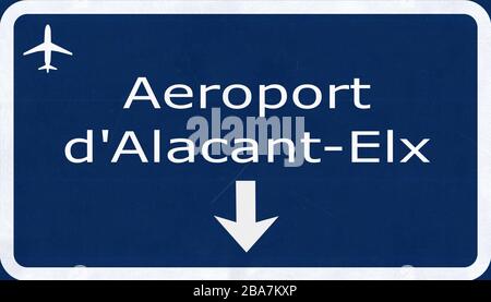 Alicante Spain Airport Highway Sign 2D Illustration Stock Photo