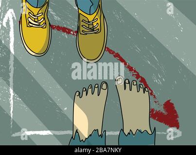 Footwear barefoot man metaphor economic financial crisis business ruin Stock Vector