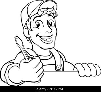 Electrician Cartoon Handyman Plumber Mechanic Stock Vector