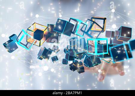 A Big data visualization. Network connection structure Stock Photo