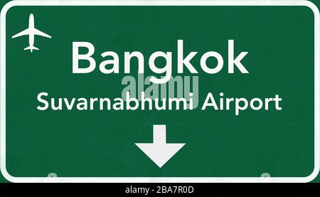 Bangkok Thailand Airport Highway Sign 2D Illustration Stock Photo