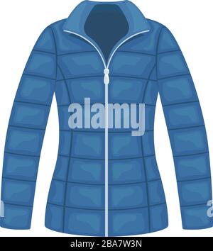 Flat vector women's blue quilted jacket on a sintepon. Women's clothing. Stock Vector