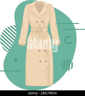 Flat vector women's classic trench coat. Women's clothing. Stock Vector