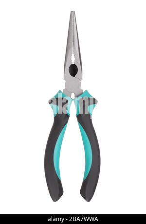 Pliers with blue handles isolated on a white background Stock Photo