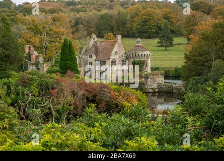 The ruins of a medieval, moated manor house, Scotney Old Castle - originally 14th century. Kent. Stock Photo