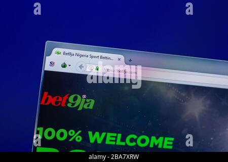 Ryazan, Russia - April 16, 2018 - Homepage of Bet9ja.com on the display of PC Stock Photo