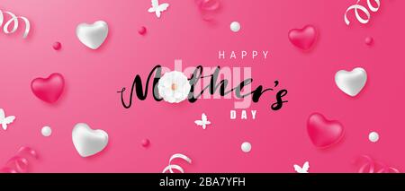 Happy mother's day banner or poster with heart shape and decoration. Shopping promotion background. Stock Vector